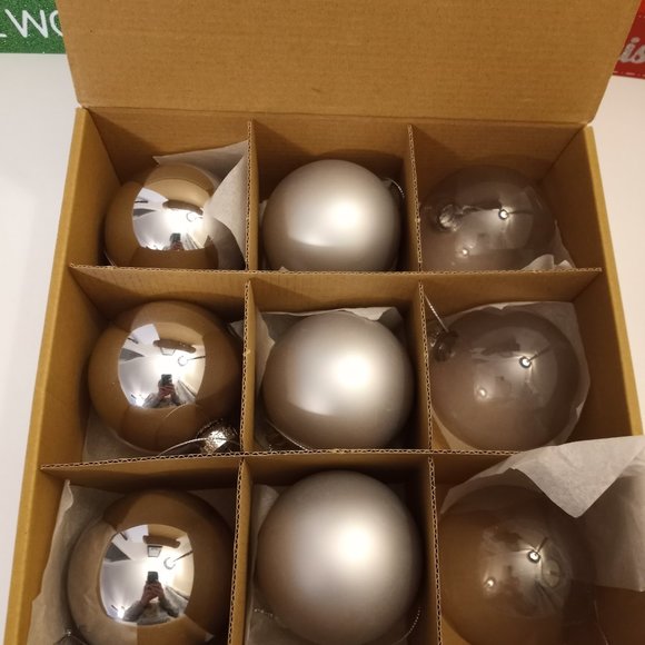 Set Of 9 Silver Glass Christmas Ball Ornaments, 3.15” Hanging Christmas Balls - Picture 2 of 9